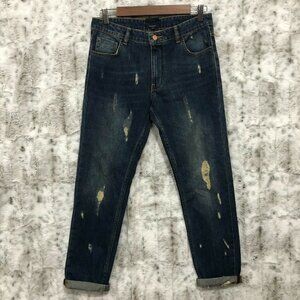 KIABI Women's Boyfriend Fit Jeans size 2 US Blue Denim  Distressed